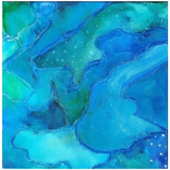 Hand Crafted Green and Blue Abstract Design 12 x 12 Inches Canvas Painting - Picture 3 of 4